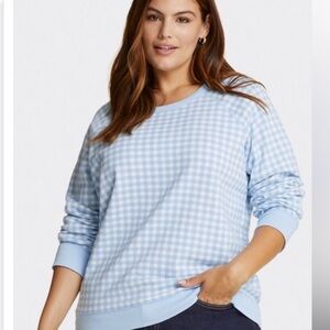 Draper James Light Blue Gingham Natalie Sweatshirt